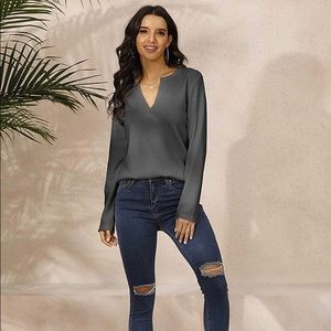 Womens Casual Waffle Knit VNeck Long Sleeve Shirt Blouse (brand new in package)